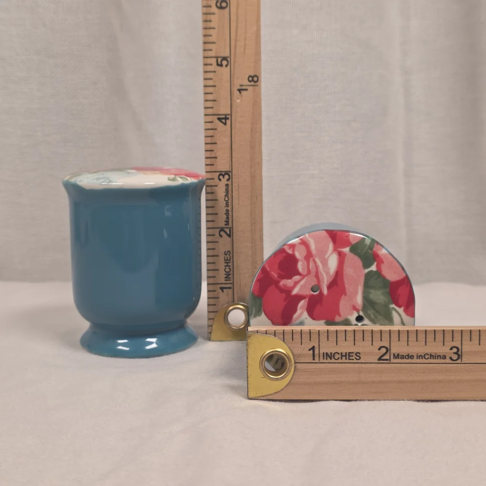 Pioneer Woman Floral Salt and Pepper Shakers Teal Ceramic Set